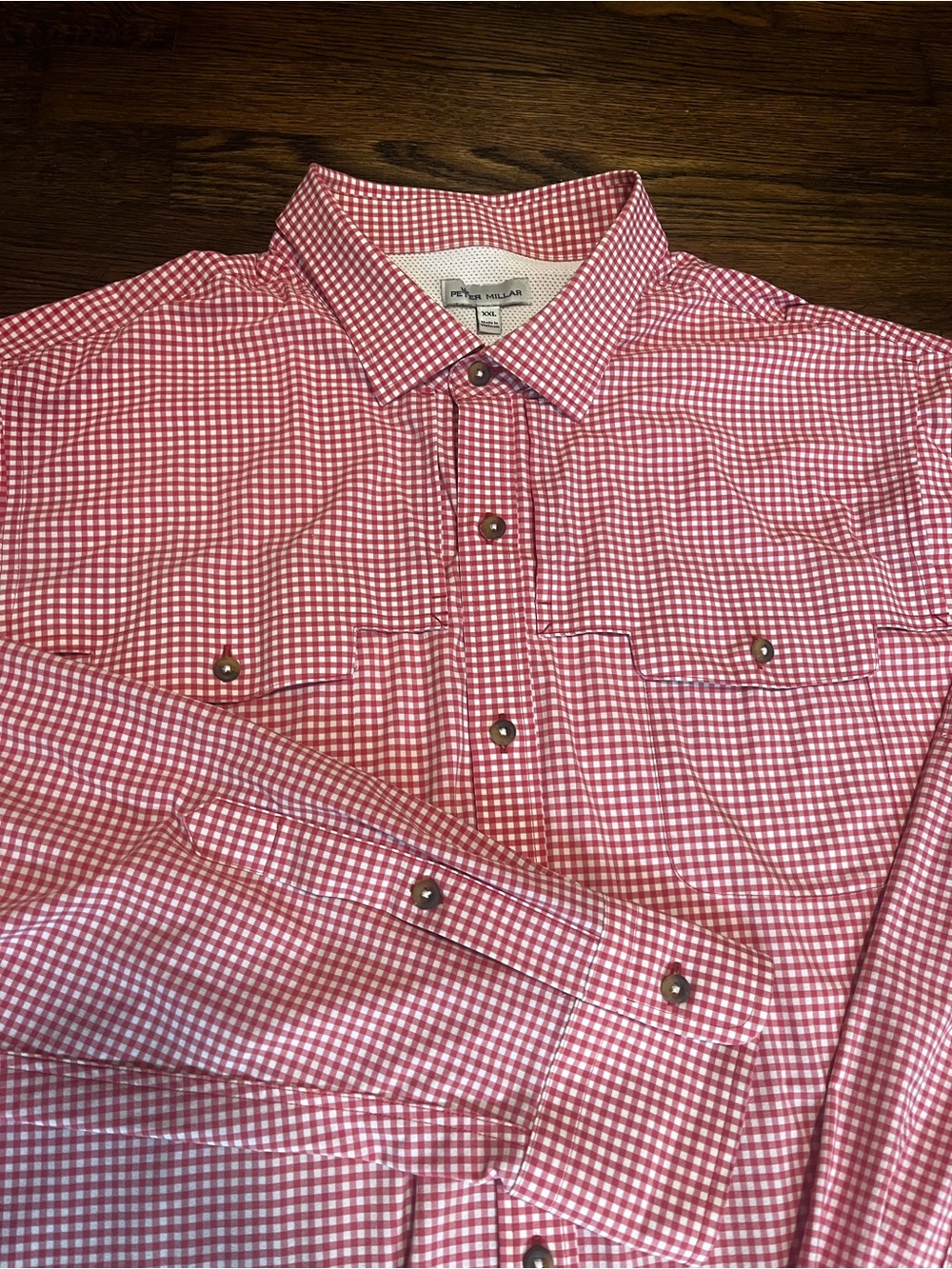 Peter Millar Red Gingham Button Up Vented Fishing Outdoors